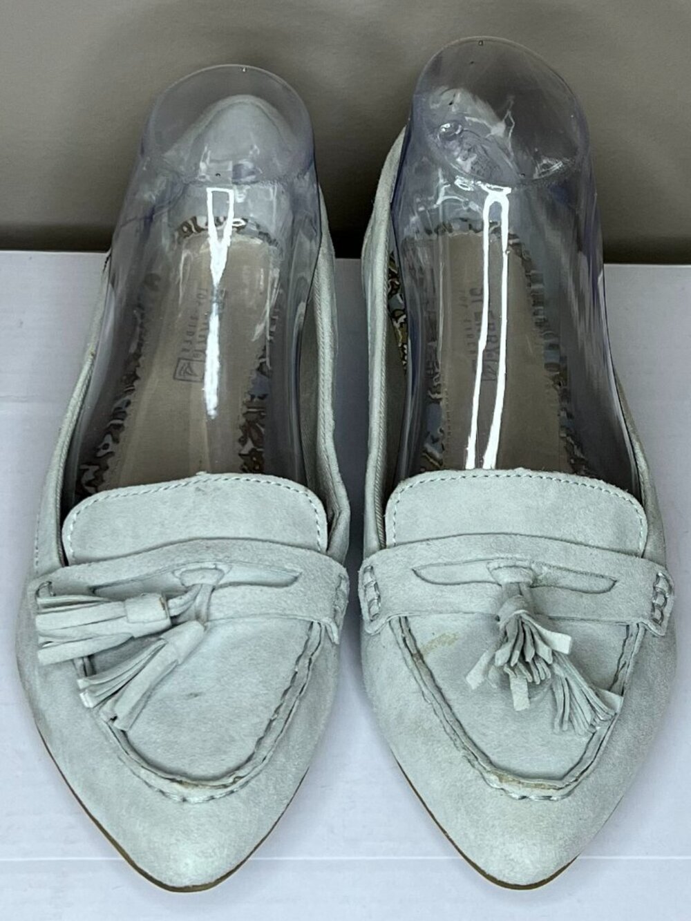 Sperry Pale Grey Suede Tassel Loafers Pointed Toe Flats Women's 8